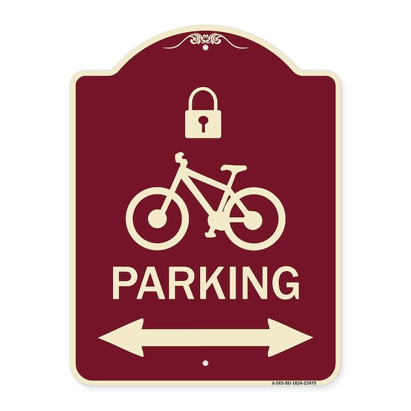 Parking W/ Lock Cycle & Bidirectional Arrow Heavy-Gauge Aluminum Sign, 24" x 18", BU-1824-23475